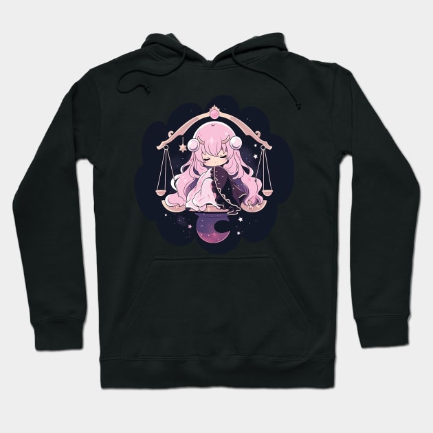 Adorable Anime Chibi Libra Zodiac Sleeping Little Astro Girl Hoodie by The Little Store Of Magic